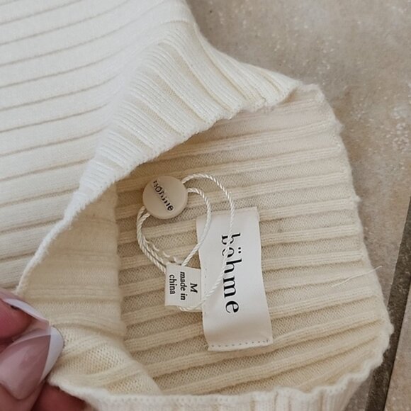 New Bohme Cream Ribbed Knit Dress Size Medium - Picture 3 of 10